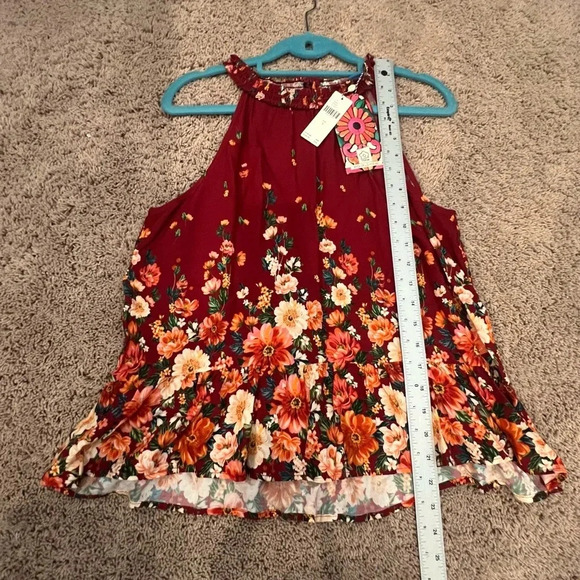NWT new Anthropologie Farm Rio claudette halter top SMALL red floral flounced - Picture 16 of 17